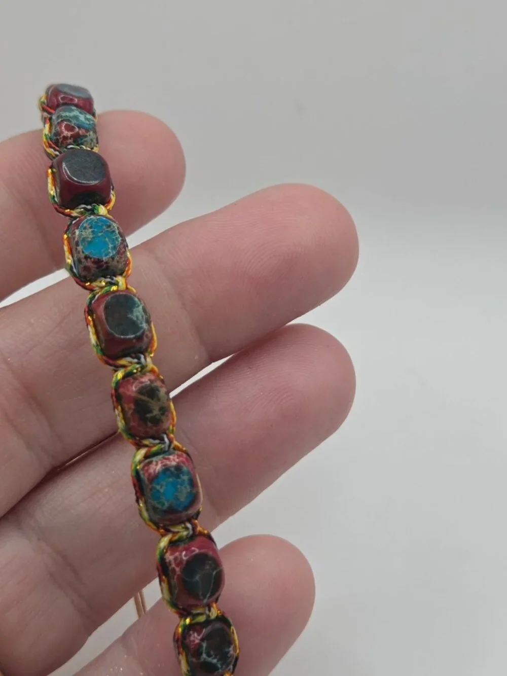 Adjustable Bracelet With Colorful Stone Beads & Braided Cord Design
